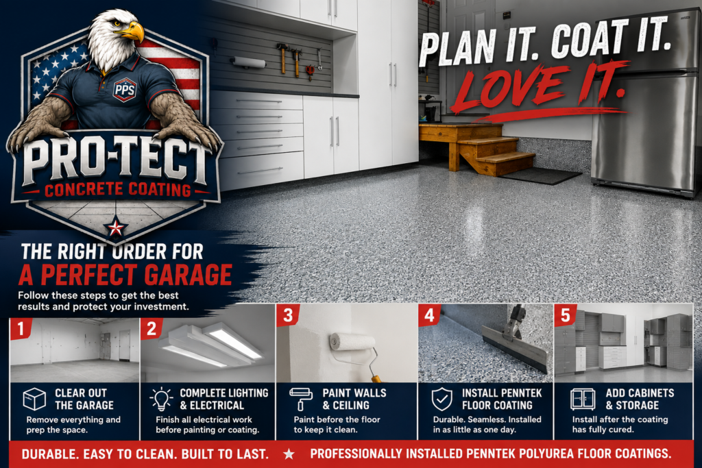 Penntek polyurea garage floor coating installed by Pro-Tect Concrete Coating in Los Angeles